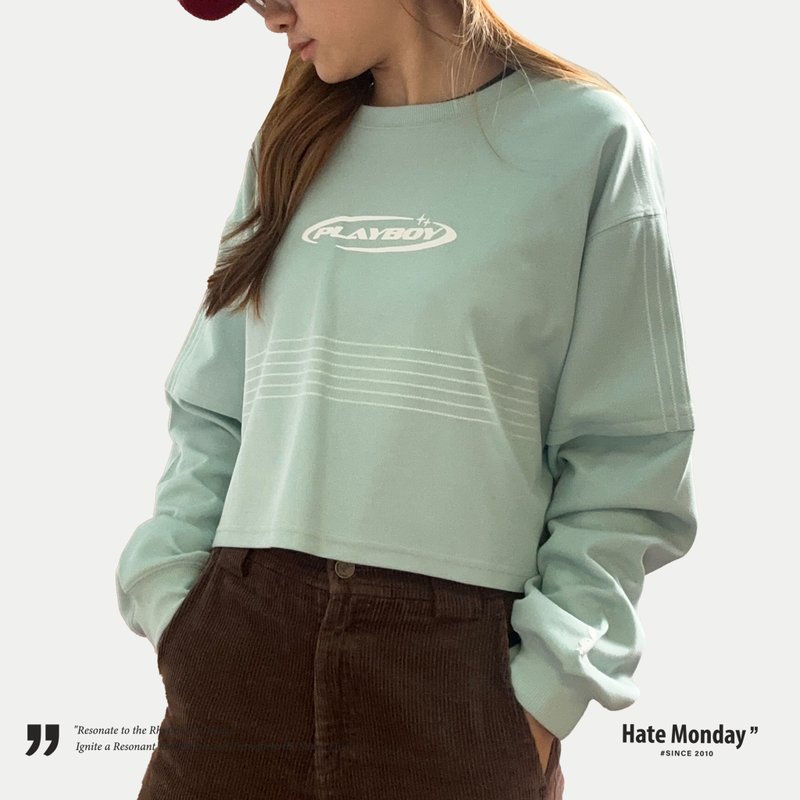Hate Monday'' X PLAYBOY - 短身卫衣式长袖TEE(PBHMFW24SH55) - 中性连帽卫衣/T 恤 - 棉．麻 银色
