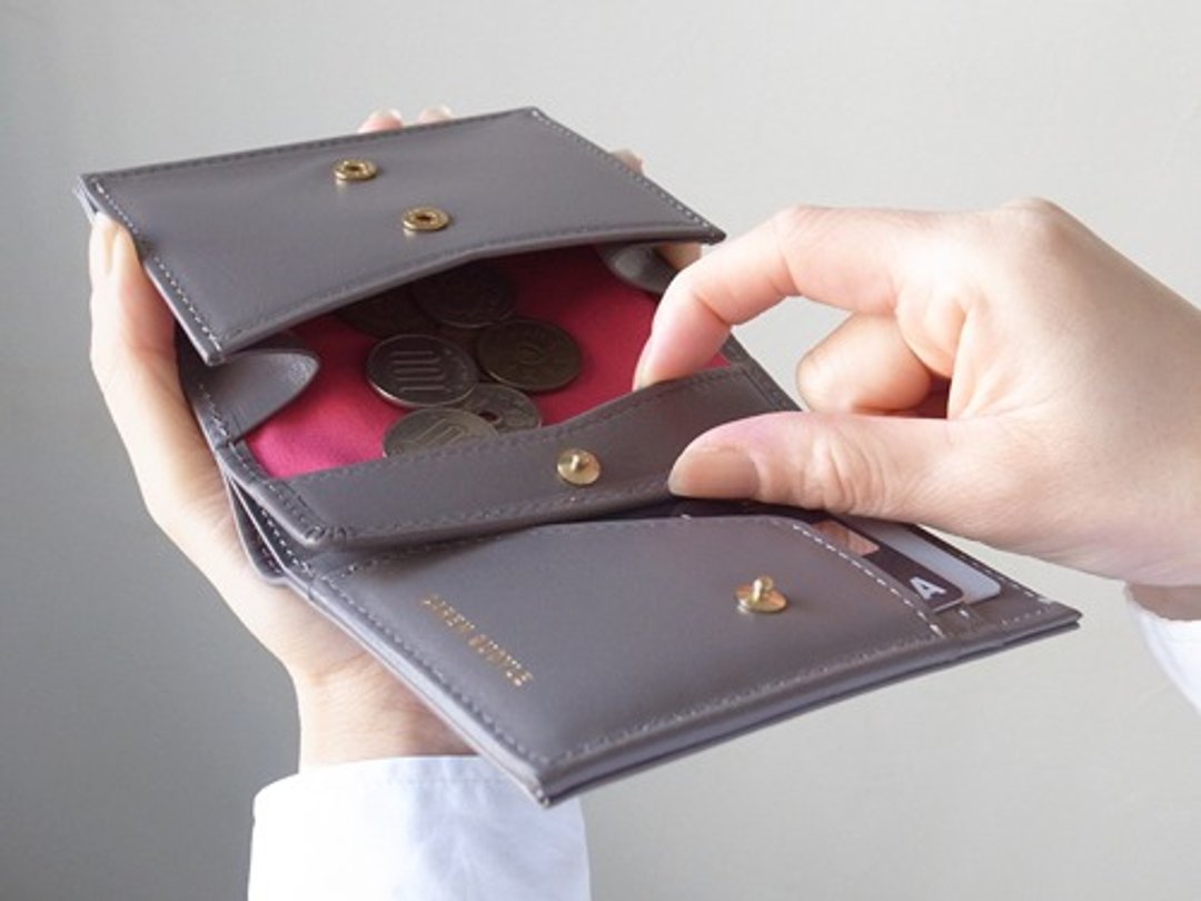 日本制皮革 零钱好拿取对折钱包 - Short Wallet - GLEY - - 皮夹/钱包 - 真皮 灰色