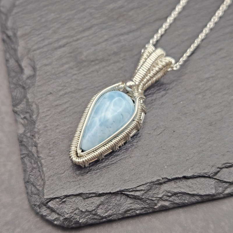 海纹石 银线吊坠 金属绕线 - 项链 - 纯银 蓝色