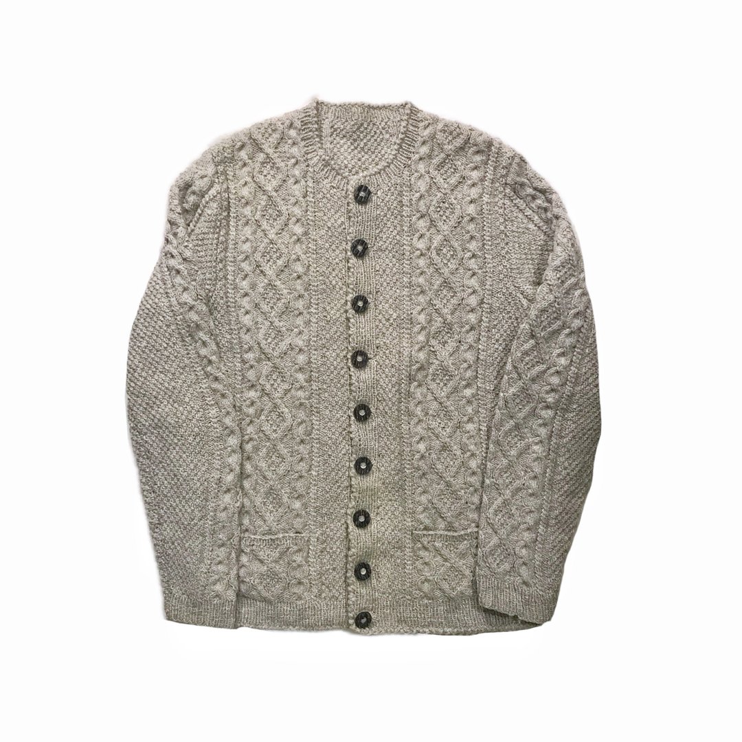 Vintage Aran Cardigan Sweater 米灰色爱尔兰开襟毛衣 - 女装针织衫/毛衣 - 其他材质 灰色