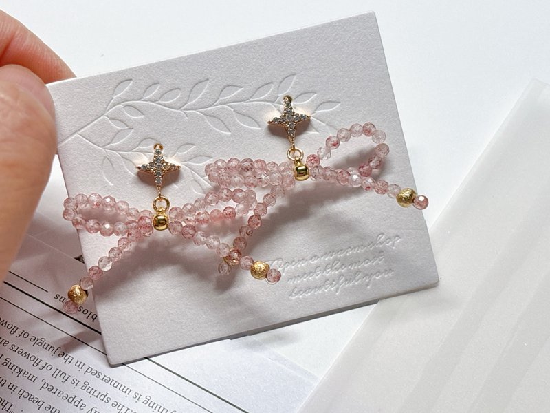 【定制】 偶蕊原创饰验室 l 手作蝴蝶结 l 草莓晶。耳饰。耳针 - 耳环/耳夹 - 其他材质 粉红色