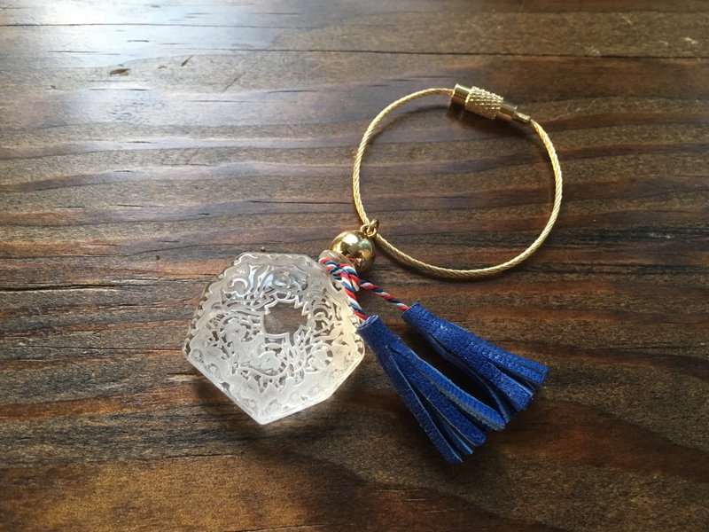 Vintage glass and French goat leather tassel bag charm crystal - 项链 - 真皮 白色