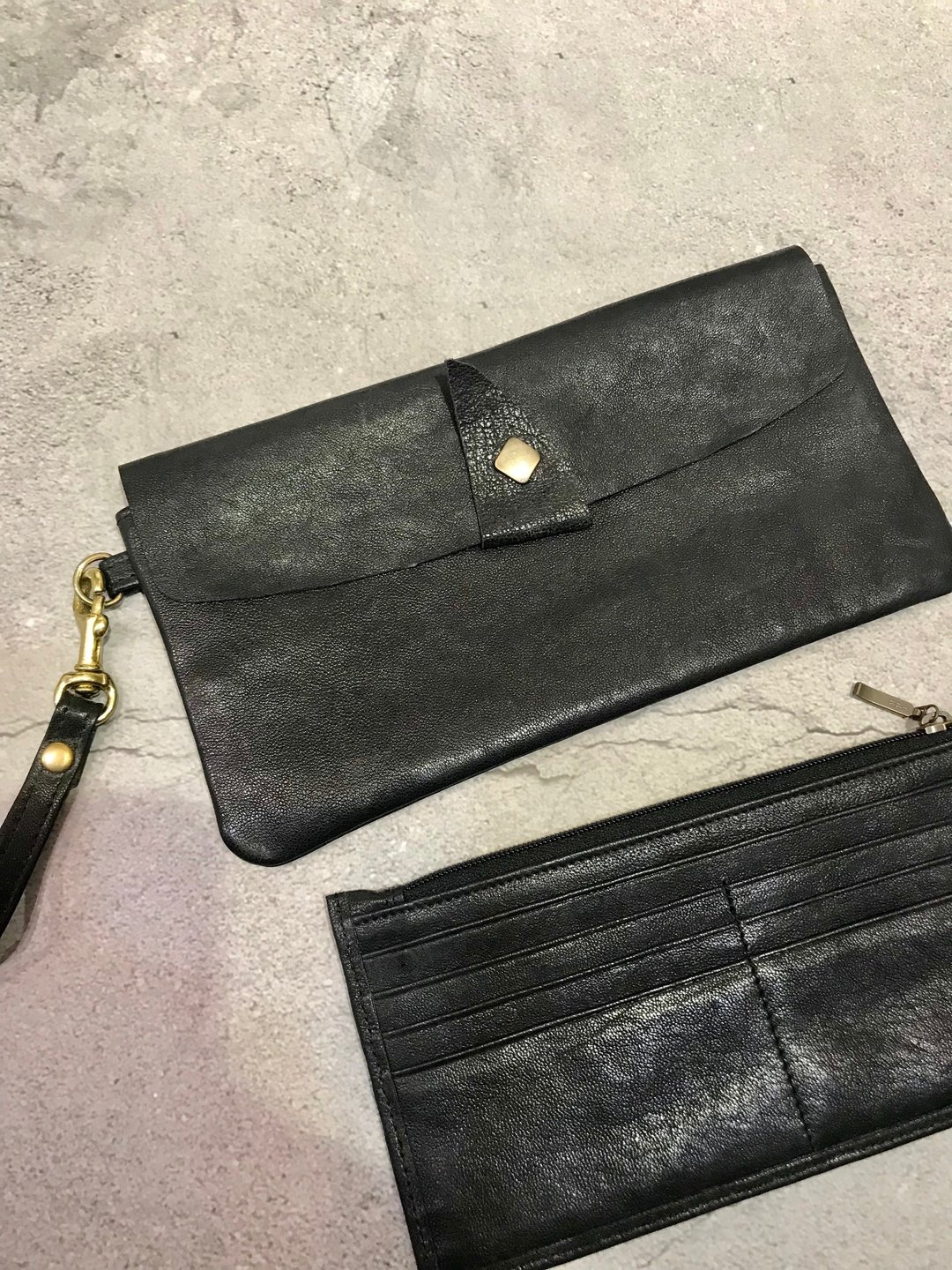 Sienna真皮子母设计多用长皮夹手拿包 - 手拿包 - 真皮 黑色