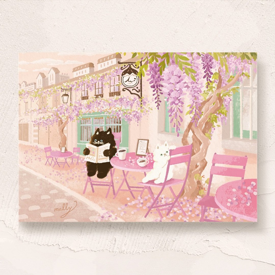postcard-巴黎紫藤咖啡 - 卡片/明信片 - 纸 粉红色