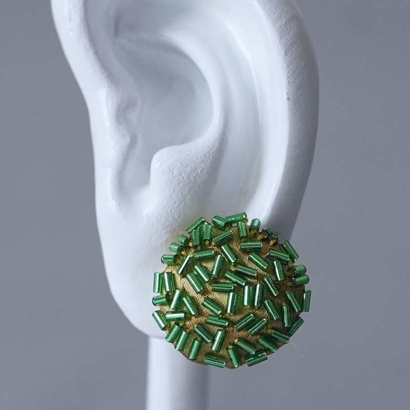 耳夹 散落 2 圆形 竹珠 绿色 黄色 无镍耳夹 大尺寸 独一无二 珠饰 - 耳环/耳夹 - 玻璃 绿色