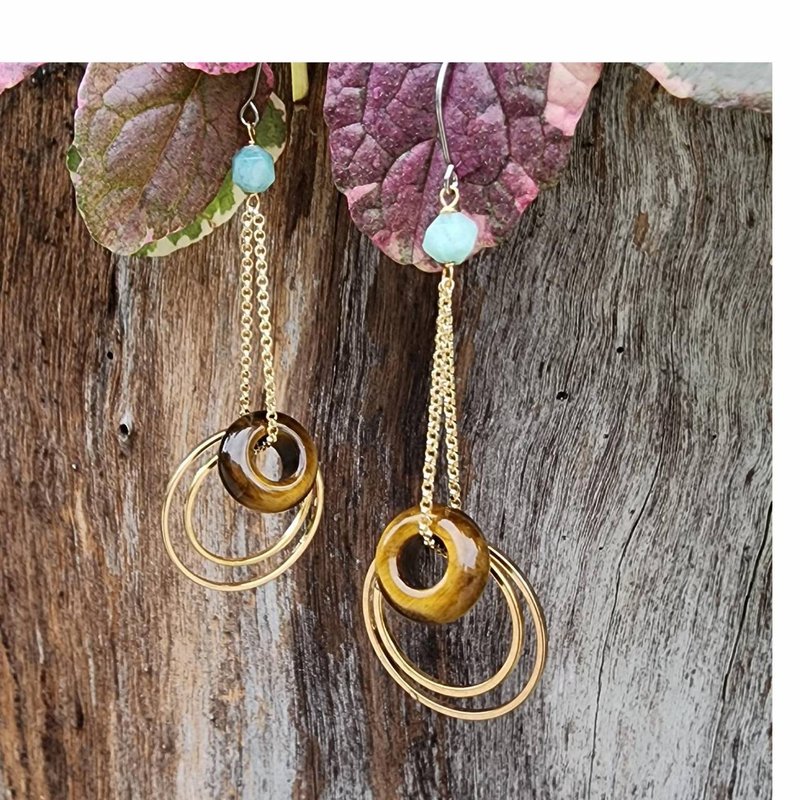 |天然石|天然虎眼石设计款耳环 - 耳环/耳夹 - 宝石 多色