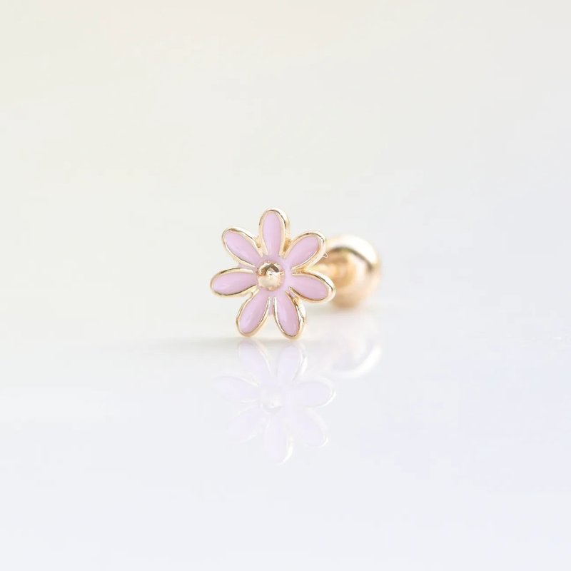 14K 粉红菊花锁珠耳环 (单个) - 耳环/耳夹 - 贵金属 金色