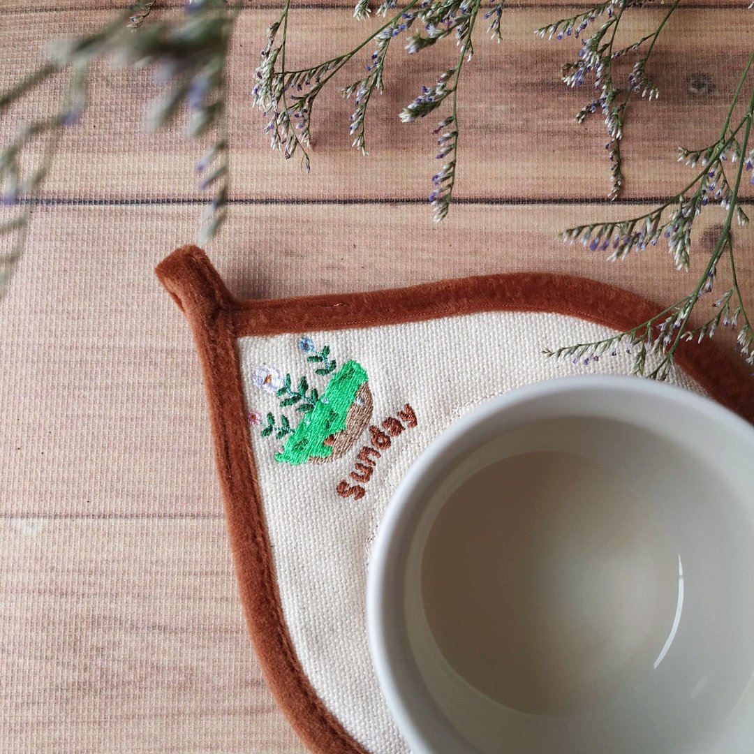 日子杯垫-Sunday 星期日 - 杯垫 - 棉．麻 绿色