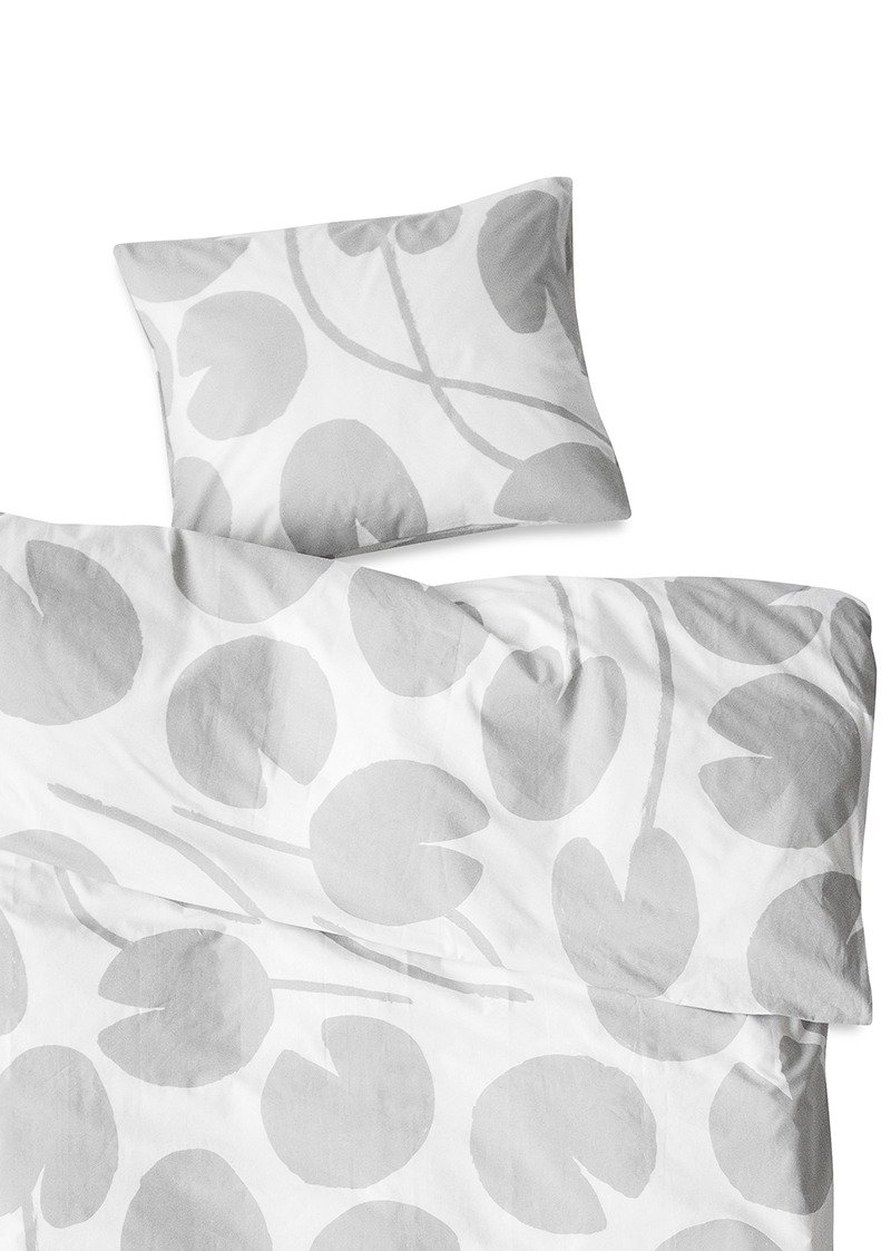 有机棉被套枕套两件组 – WATER LILIES BED SET, GREY - 寝具 - 棉 灰色