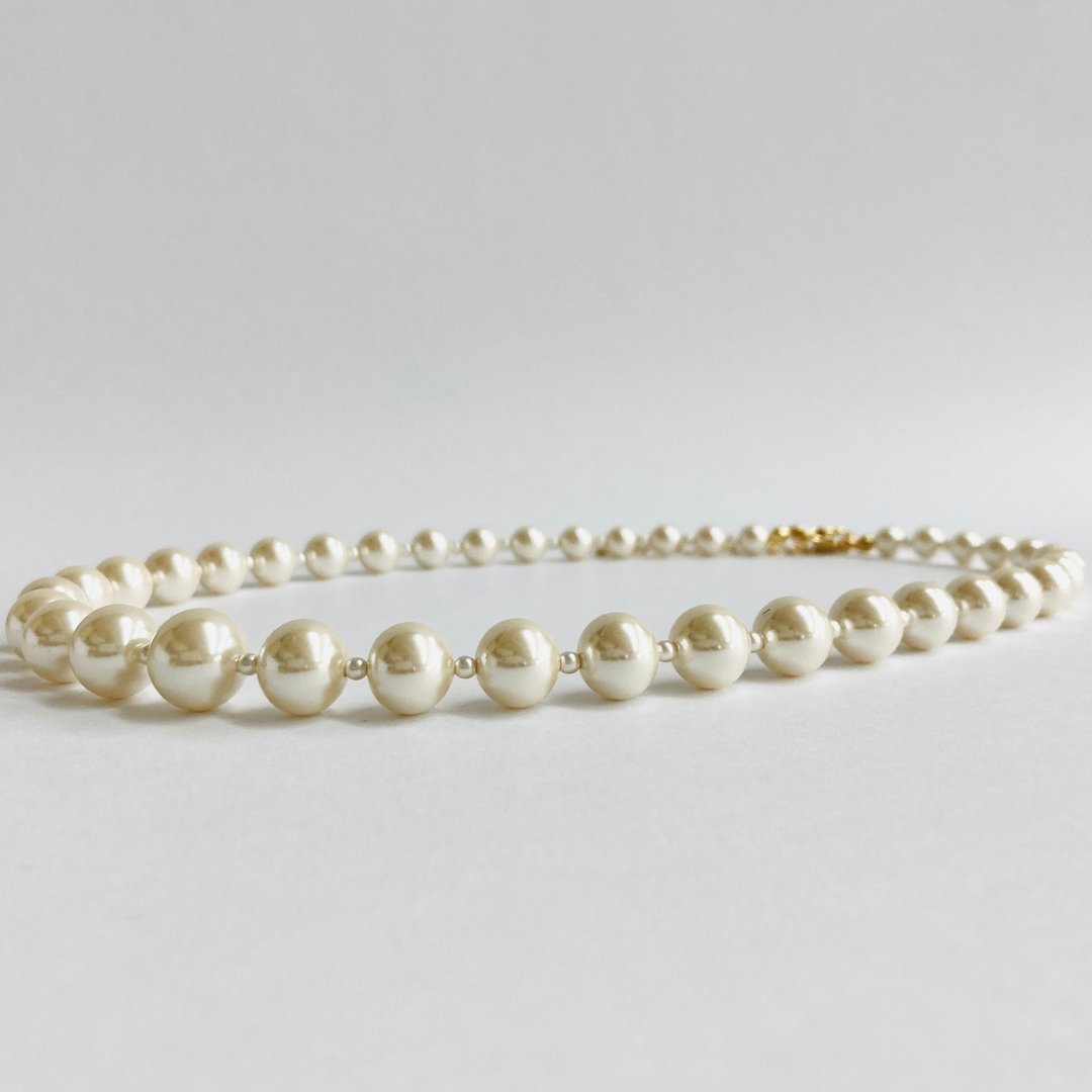玻璃珠渐层项链 / 6x12mm 约 43cm+5cm / 奶白 / G / 日本制 - 项链 - 玻璃 金色