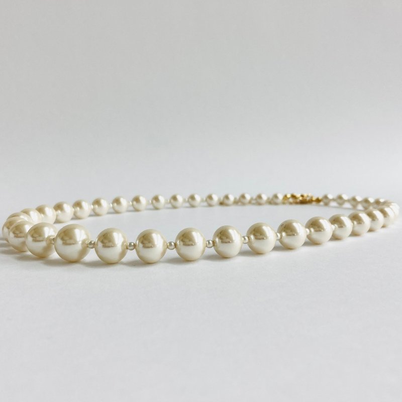 玻璃珍珠渐层项链/6x12mm 约 43cm+5cm/奶油色/G/日本制造 - 项链 - 玻璃 金色