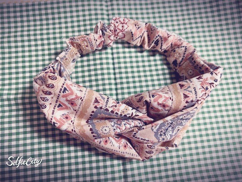 波希米亚异国风图纹双圈弹性发带 - 发饰 - 棉．麻 粉红色