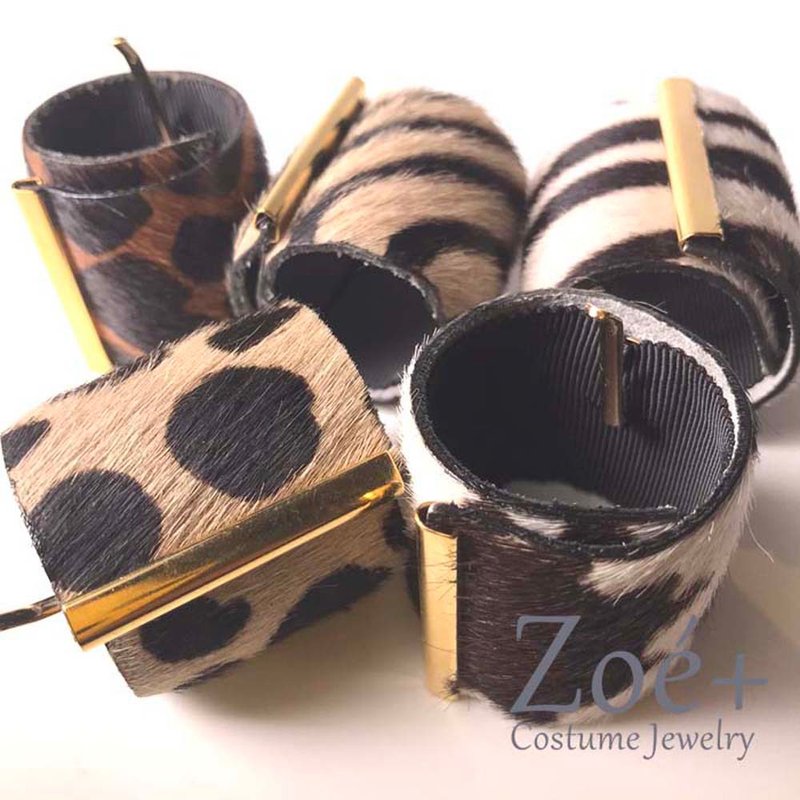 [Genuine Leather Pony Hook] UHR-81 Cattle Fur Spring Ponytail Animal Pattern Hair Accessory - 发饰 - 真皮 咖啡色