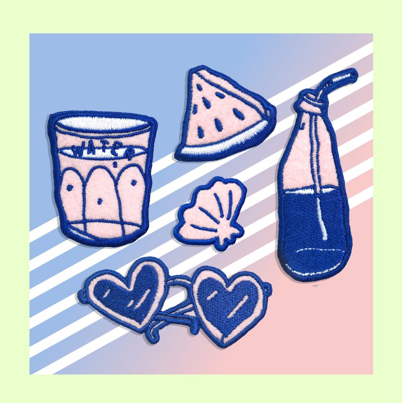 Tropical Summer SET 5 pieces - 徽章/别针 - 绣线 粉红色