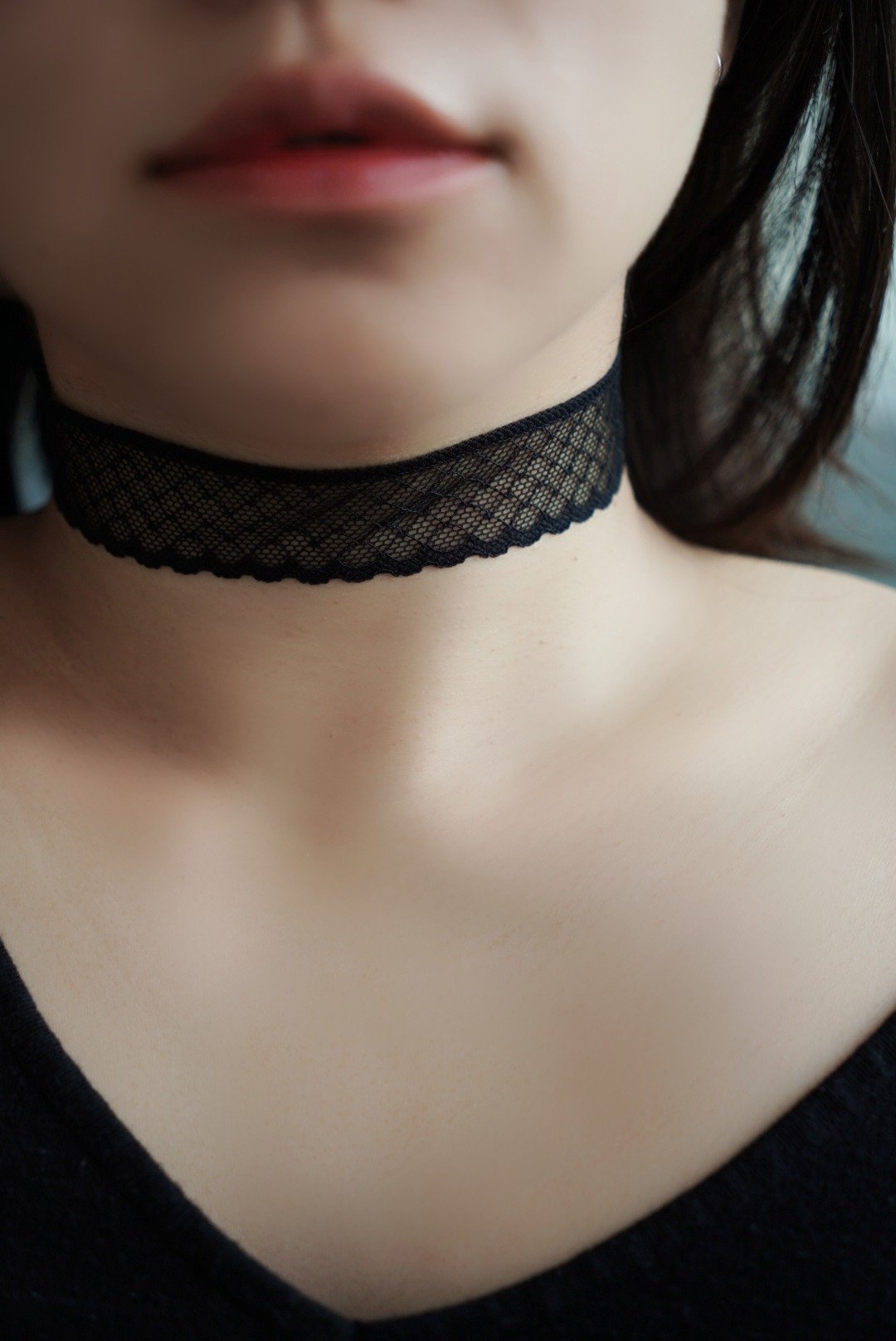 透肤小网袜 CHOKER-黑/白 SV925/银合金 - 颈链 - 纯银 黑色