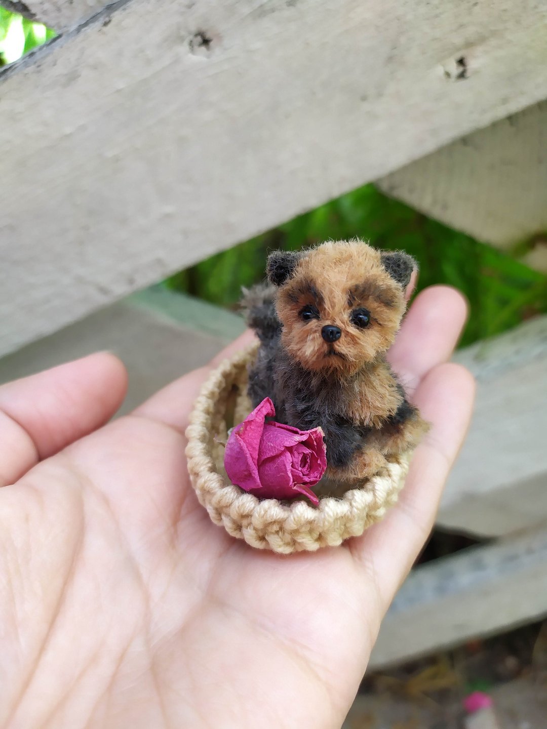 Miniature realistic Teddy dog Yorkshire Terrier Yorkie puppy pet for doll Blythe - 编织/刺绣/羊毛毡/裁缝 - 绣线 咖啡色