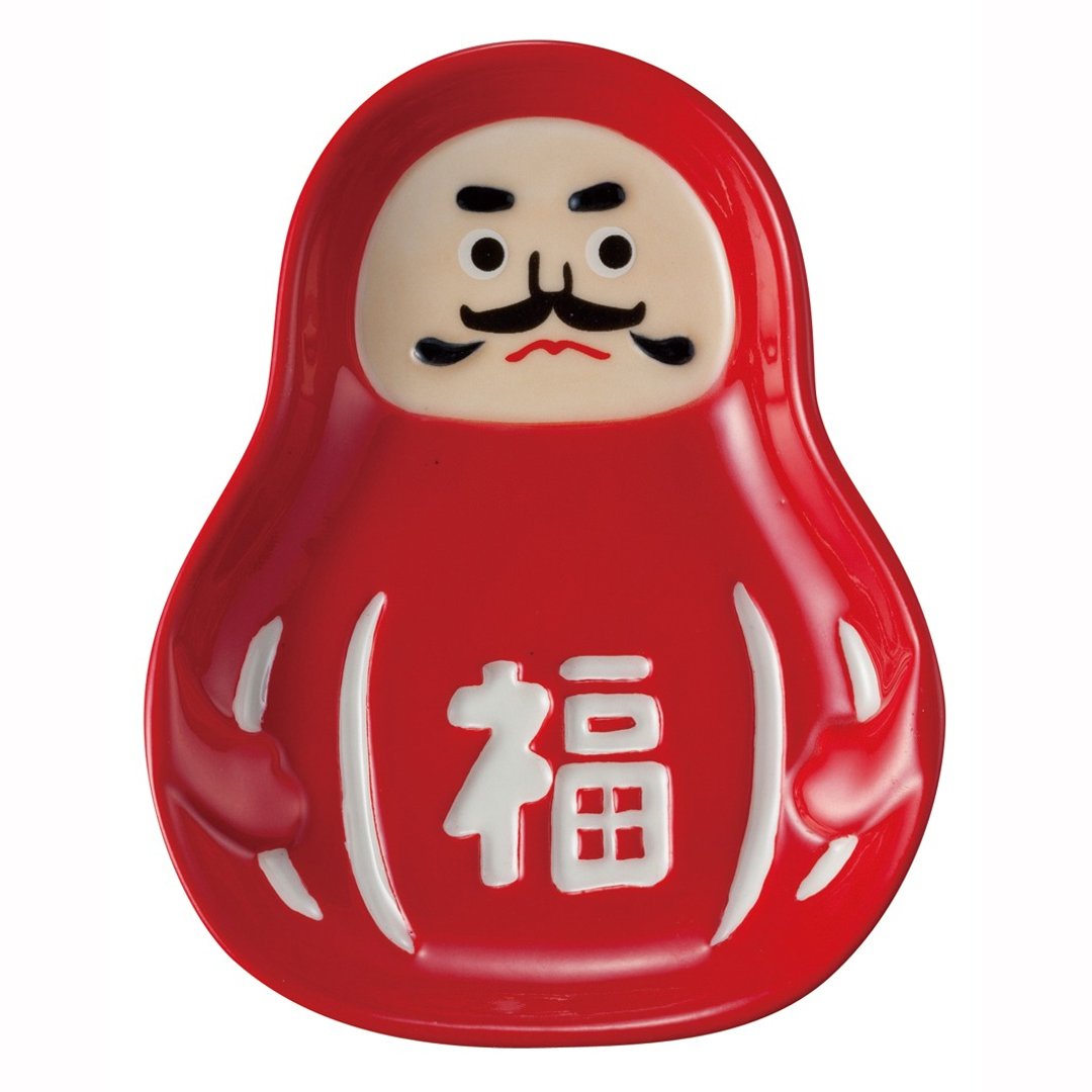 【日本Decole】mamefuku系列新年好运小浅碟/点心盘/豆皿★福气不倒翁 - 浅碟/小碟子 - 陶 红色