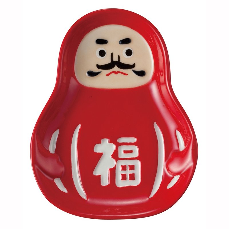 【日本Decole】mamefuku系列新年好运小浅碟/点心盘/豆皿★福气不倒翁 - 浅碟/小碟子 - 陶 红色