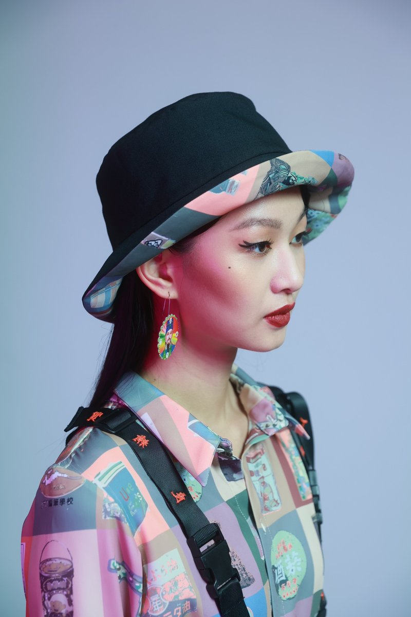 21AW  双面拼接渔夫帽 - 帽子 - 聚酯纤维 黑色