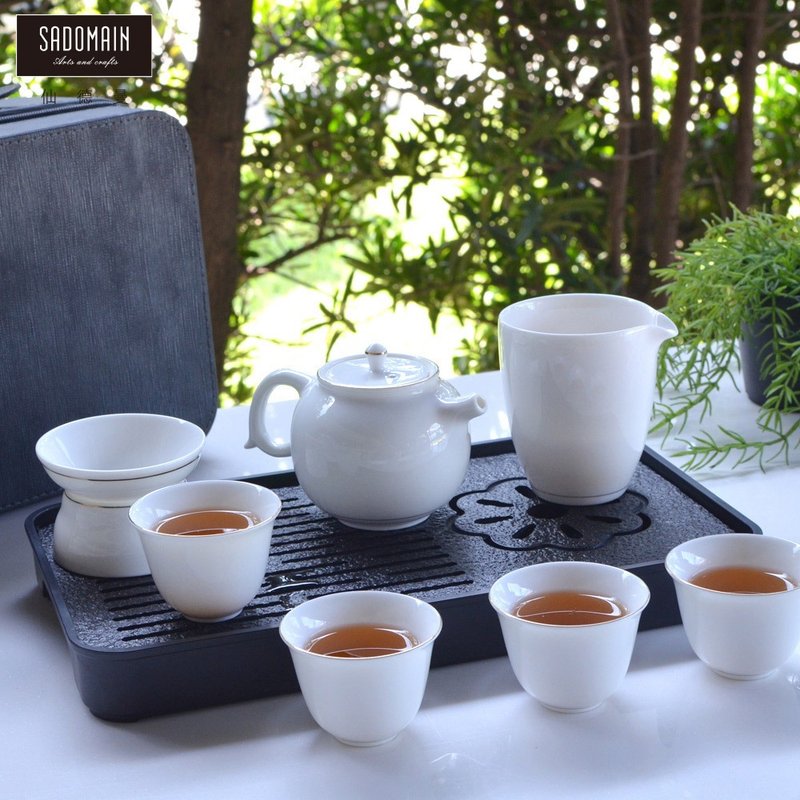 SADOMAIN 仙德曼-镶金白玉茶具旅组9件组-附收纳提盒 - 茶具/茶杯 - 瓷 白色