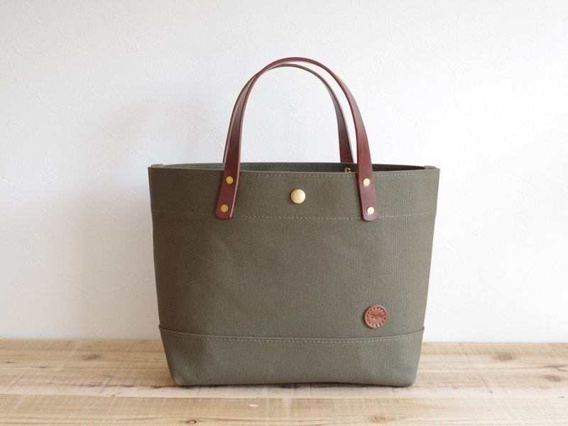 皮革提把帆布托特包 S 尺寸 橄榄绿 - 手提包/手提袋 - 棉．麻 绿色