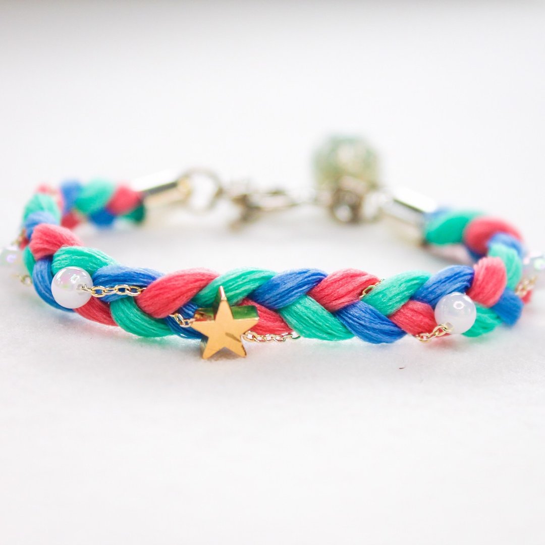 Rope Bracelet with Lucky Stone  - Raspberry mixed - 手链/手环 - 贵金属 多色