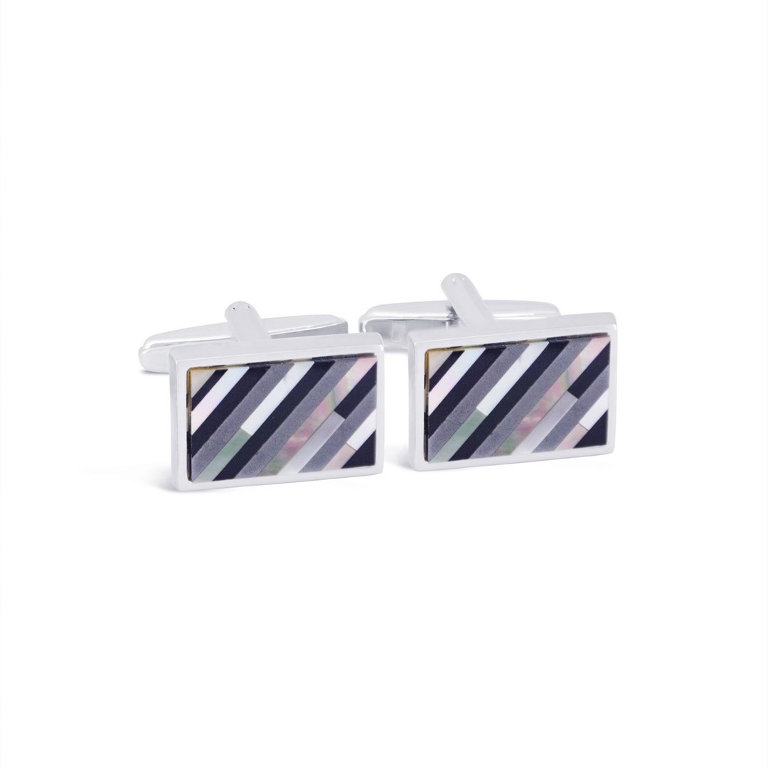 Monochrome Striped Mother of Pearl Cufflinks - 袖扣 - 贵金属 