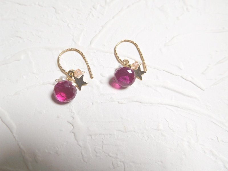 红刚玉可爱勾式耳环 - 耳环/耳夹 - 纸 红色