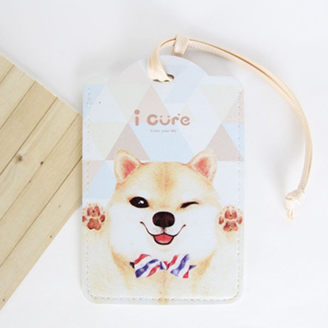 i card 万用卡套组-H5.领结柴犬 狗- 行李吊牌 证件吊牌 - 行李吊牌 - 塑料 卡其色