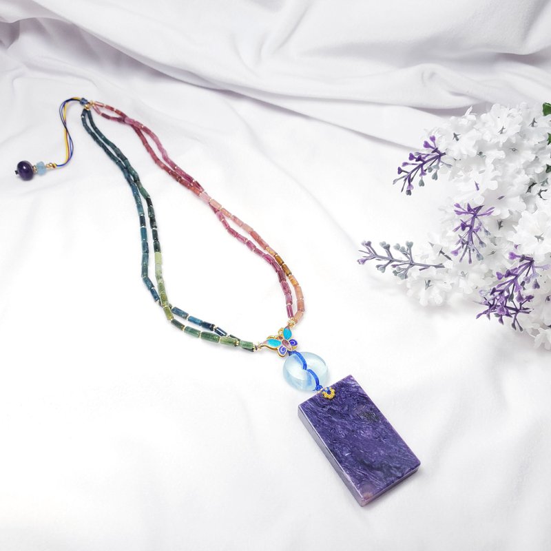 顶级紫龙晶 无饰牌 平安 海蓝宝平安扣 碧玺 五行 项链 单品 礼物 - 项链 - 宝石 多色