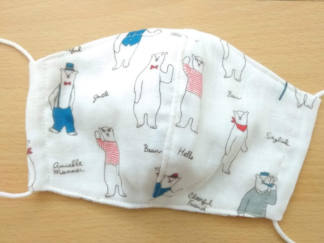 Face Mask, Reusable, Washable, Kids, Adult, Polar Bear, Japanese Double Gauze - 口罩 - 棉 白色