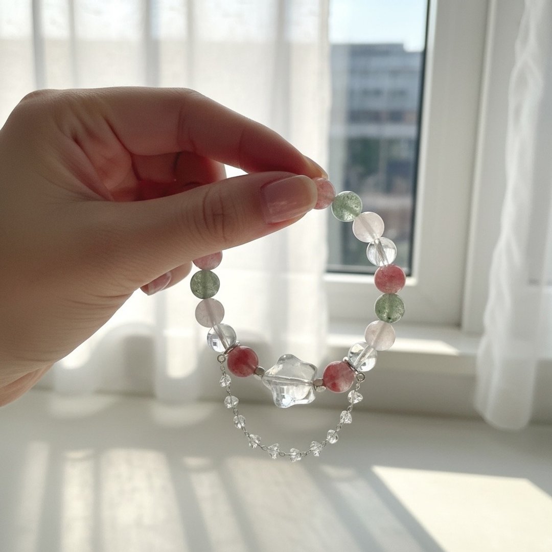 樱花雨水晶系列 喜迎樱花季春夏新作 晨樱初光 - 手链/手环 - 水晶 粉红色