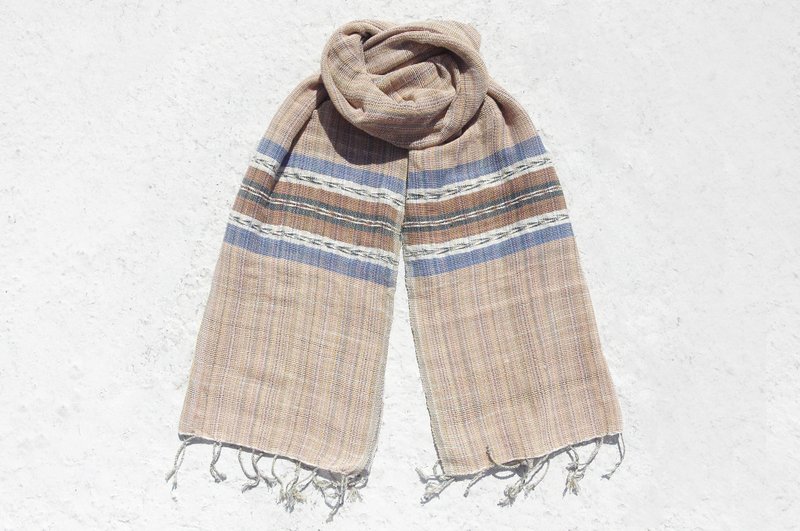 圣诞节礼物 圣诞礼物 交换礼物 手工限量一件 手织纯绵丝巾 / 手工织布围巾 / 手工编织丝巾 / 植物染丝巾 - 橘色系彩色条纹 流苏 - 丝巾 - 纸 