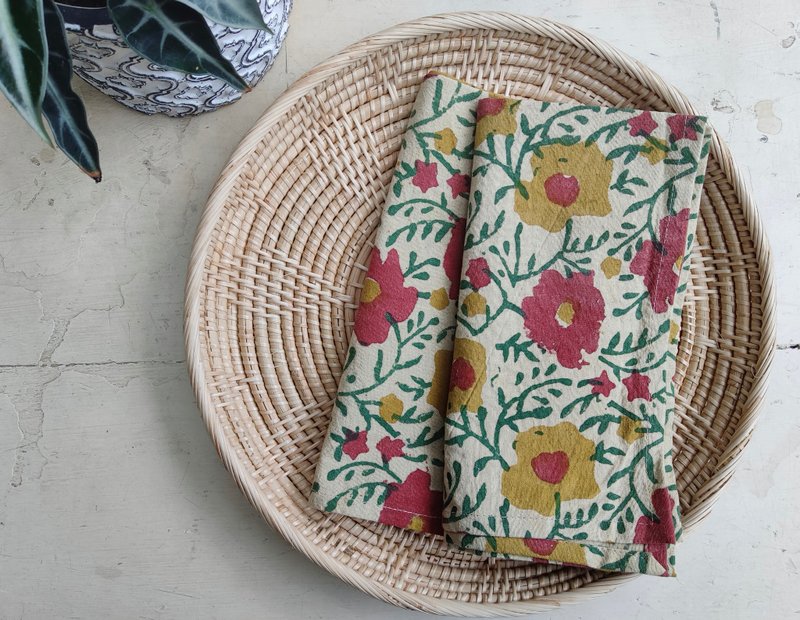 木印小方巾│长春花│ - 手帕/方巾 - 棉．麻 