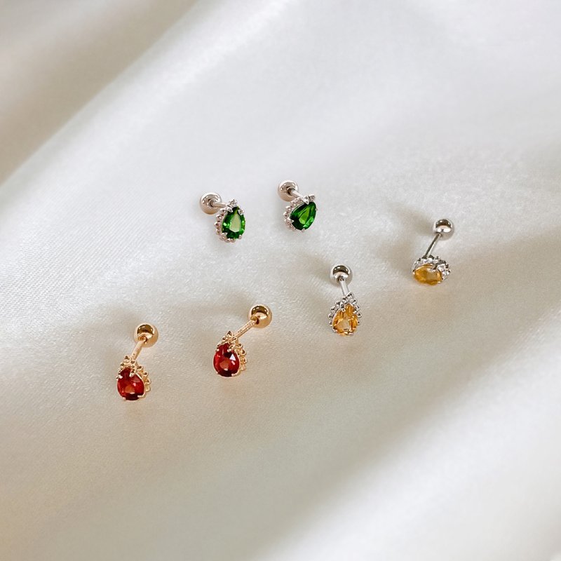 透辉石/红石榴/黄水晶【小茉莉】s925纯银 转珠耳环 || 独家开版 - 耳环/耳夹 - 纯银 卡其色
