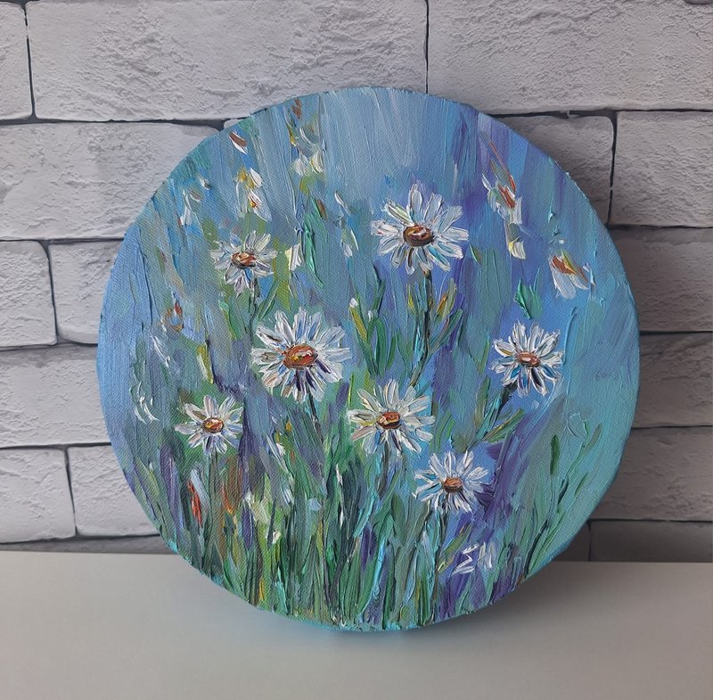 雏菊 油彩画布 花卉画 油画 - 海报/装饰画/版画 - 棉．麻 蓝色