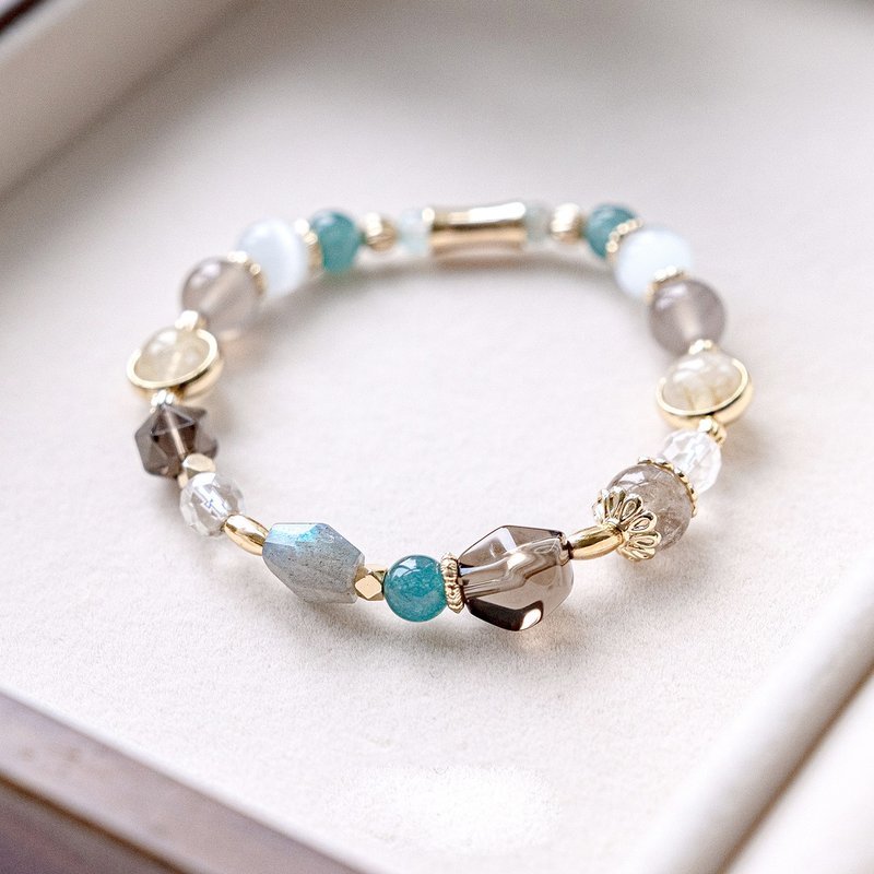 四月森。茶晶 金发晶 拉长石 蓝水翡翠 14K金 手链。招财、疗愈 - 手链/手环 - 水晶 多色
