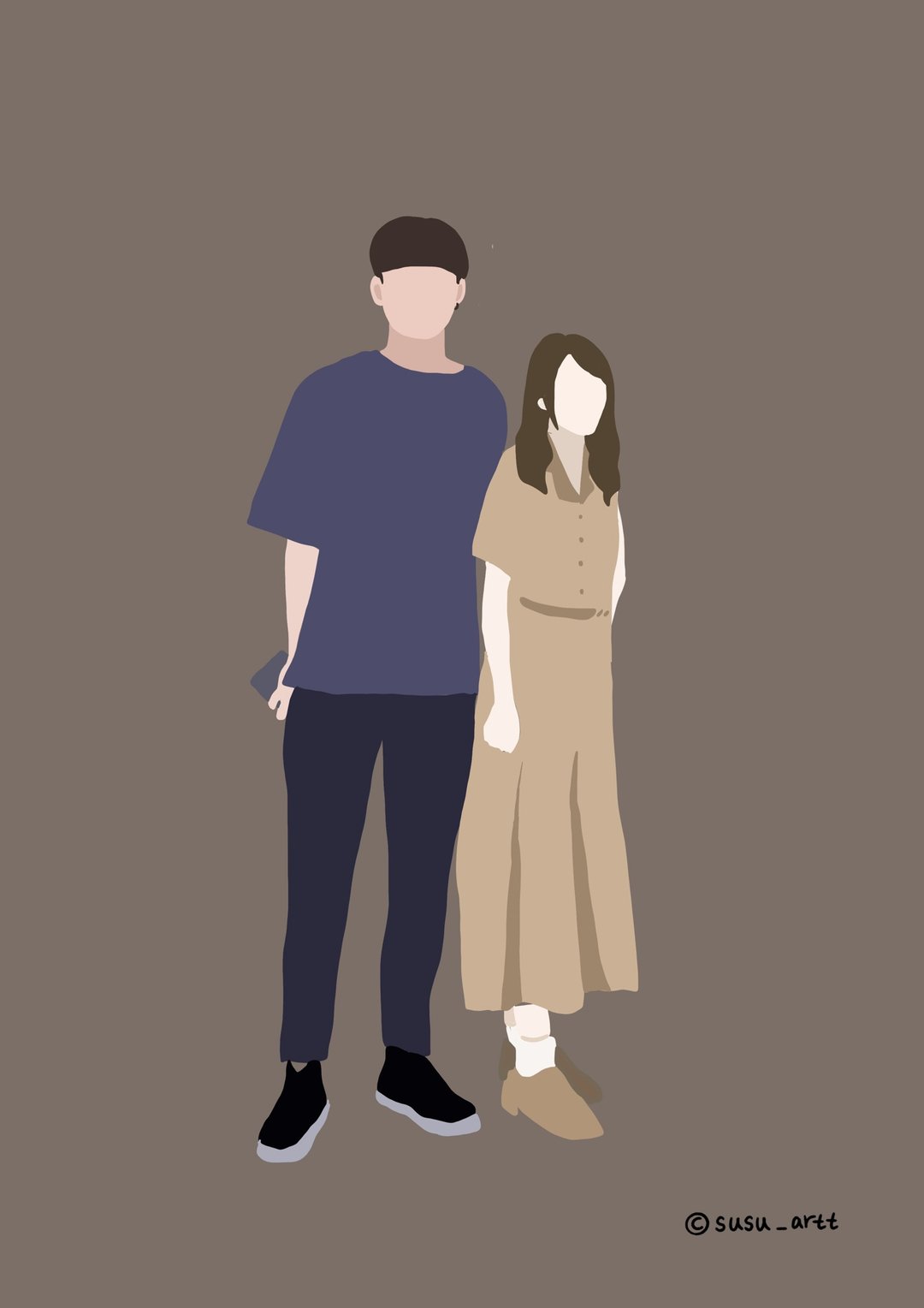 定制化/简约质感插画风格/人像似颜绘电子档/可添加宠物 - 电子手绘真人画像/绘画/插画 - 其他材质 