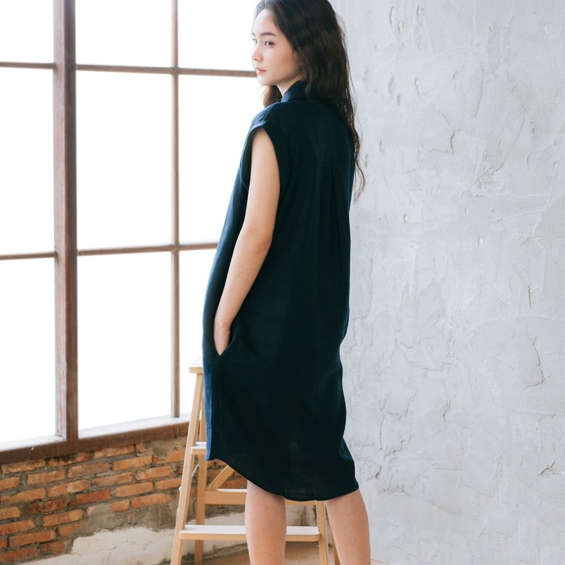 Shades Of Blue Linen Dress - 洋装/连衣裙 - 亚麻 蓝色