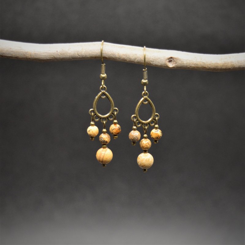 图片 Jasper 青铜耳环 微型吊灯宝石耳环 - 耳环/耳夹 - 宝石 咖啡色