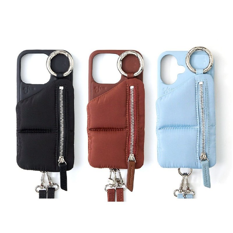 ajew puffer 蓬松羽绒手机壳(附背带) - 手机壳/手机套 - 人造皮革 咖啡色