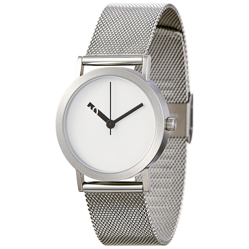 Extra Normal时间唱盘表 - 银框/黑指针/银色米兰表带 - 对表/情侣表 - 不锈钢 银色