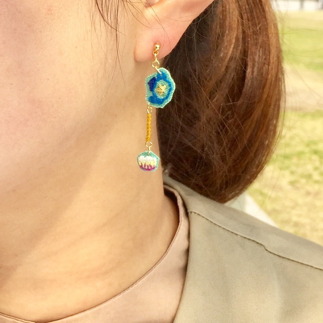 Earring / Taiwanese tea / one ear minute - 耳环/耳夹 - 绣线 多色