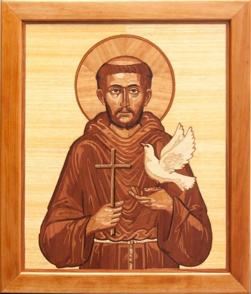圣方济各希腊拜占庭基督教木图标家居装饰墙木马赛克 - 墙贴/壁贴 - 木头 橘色
