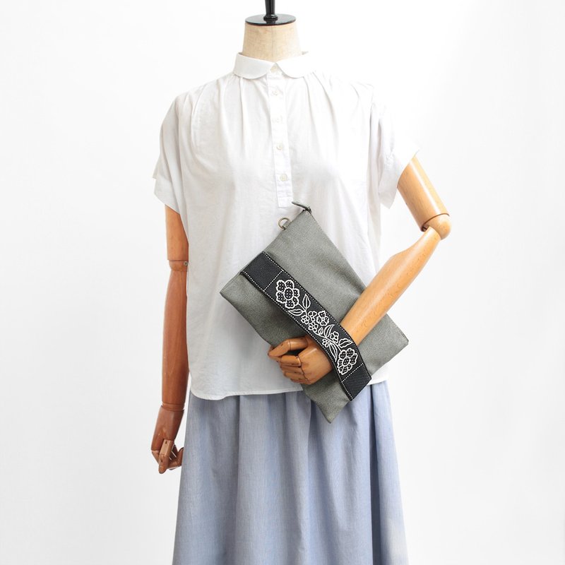 复古花卉刺绣．手拿包 - 手拿包 - 人造皮革 黑色