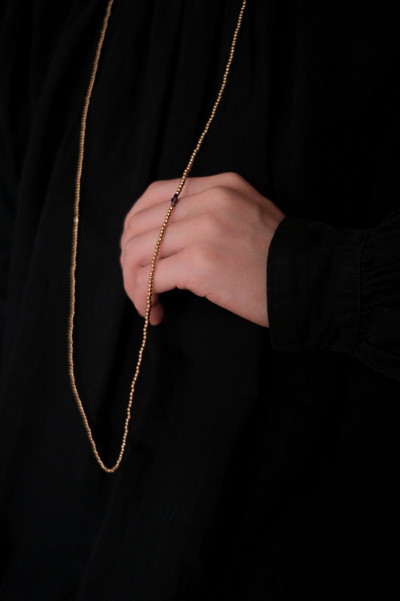 黄铜长链 水晶珠 碧玺 / 黛 - 项链 - 铜/黄铜 