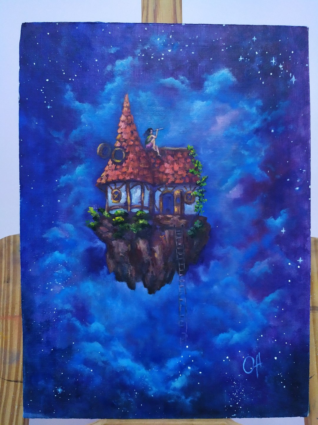 油画。幻想。节省。乳白威.星系。星星。行星。天空。超现实艺术 - 海报/装饰画/版画 - 纸 蓝色