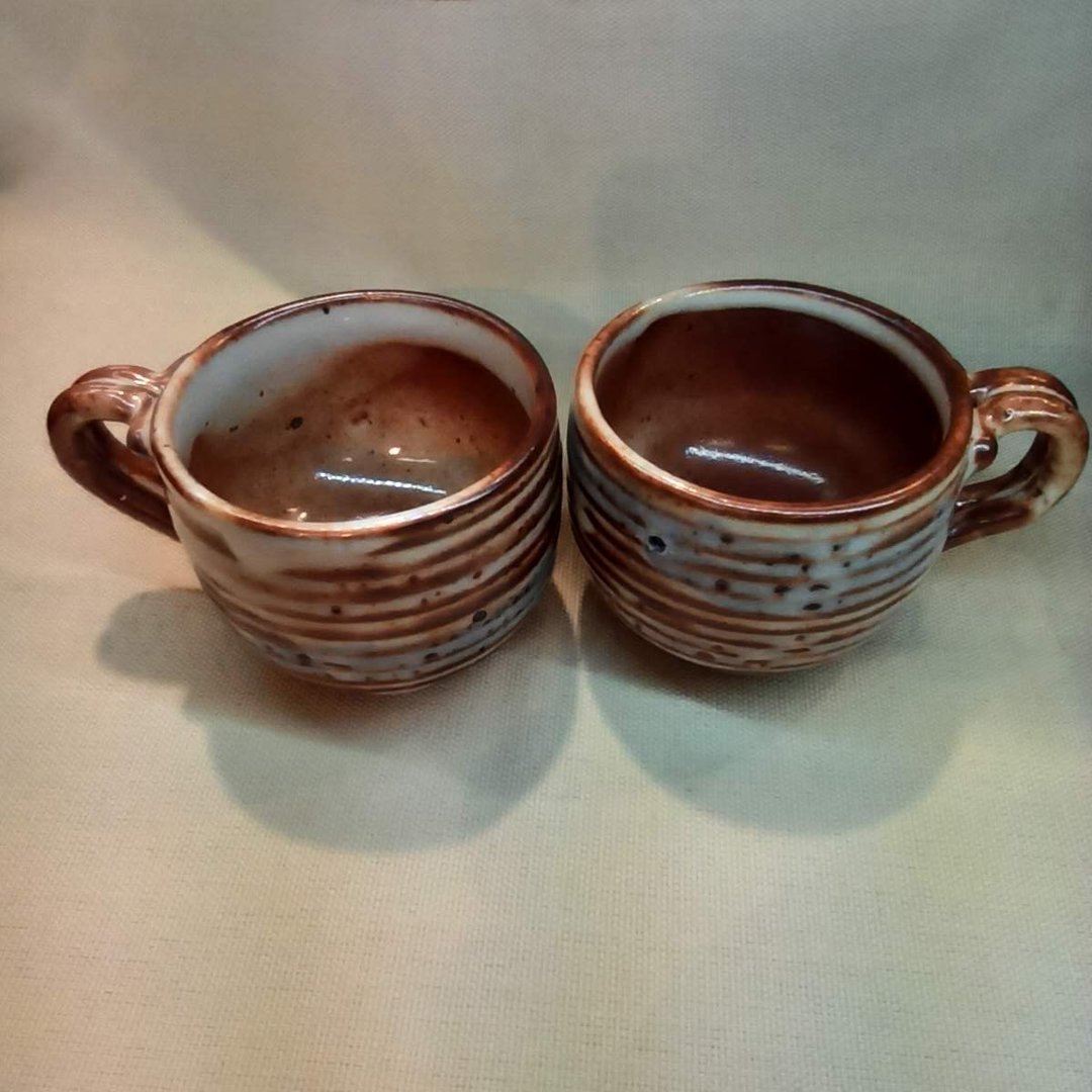 咖啡杯对杯志野釉瓦斯窑还原烧 - 茶具/茶杯 - 陶 咖啡色