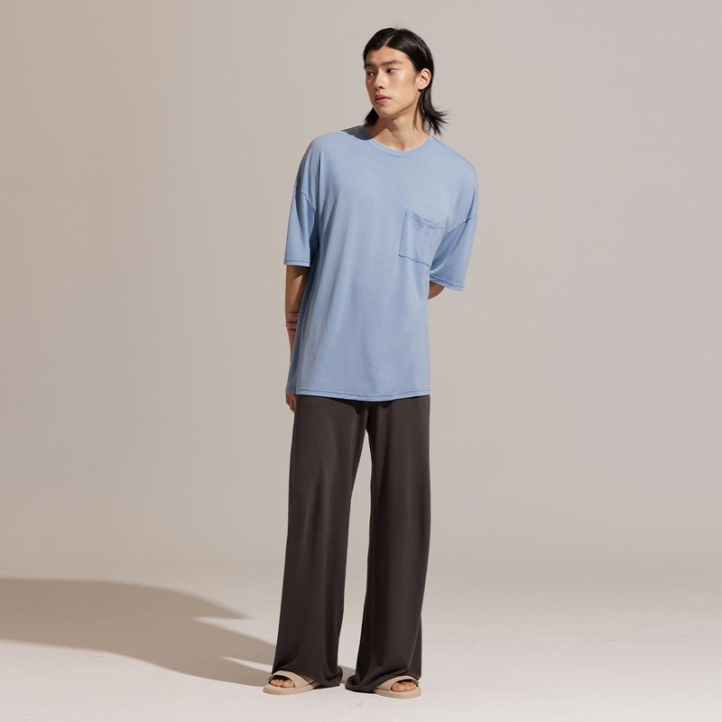 REBOOT瞬眠-莫代尔柔肤口袋上衣-复古蓝 - 男装上衣/T 恤 - 聚酯纤维 蓝色