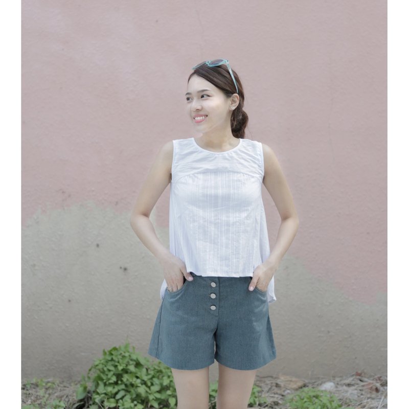 亲合 | Partial Affinities 日本复古牛仔A-Line短裤 （复古蓝） - 女装长裤 - 棉．麻 蓝色